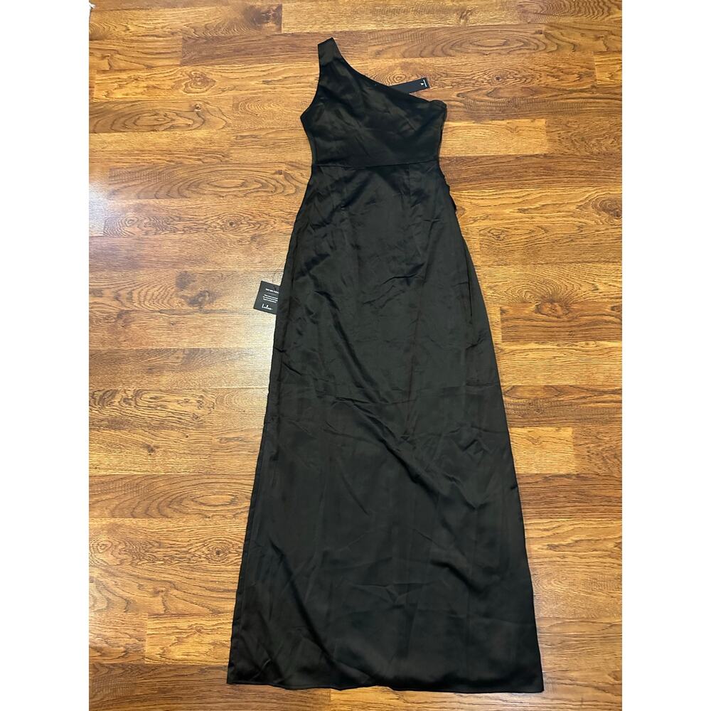 Lulus Dreaming of Elegance One Shoulder Satin Maxi Dress Black XS NWT Formal - Picture 2 of 9